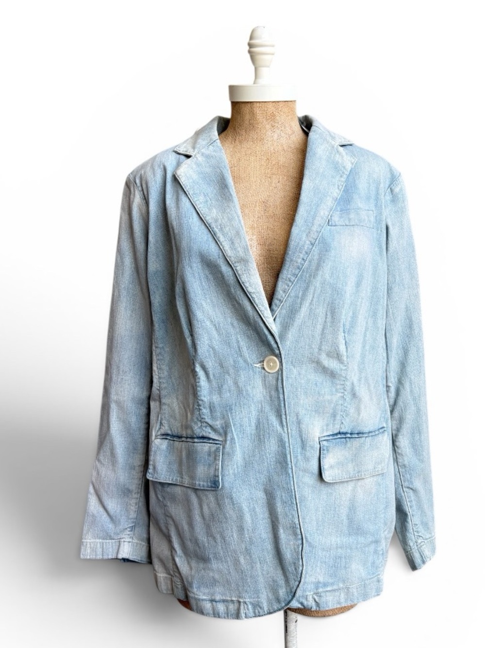 Lauren Ralph Lauren Chambray Denim Blazer 14W Plus Size Light Wash Blue Jacket